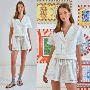 Hunter Bell Fern Embroidered Cotton Shorts White Eyelet Size 8 NWT